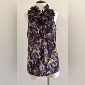J. Crew Ruffled Floral Blouse - Purple and Yellow